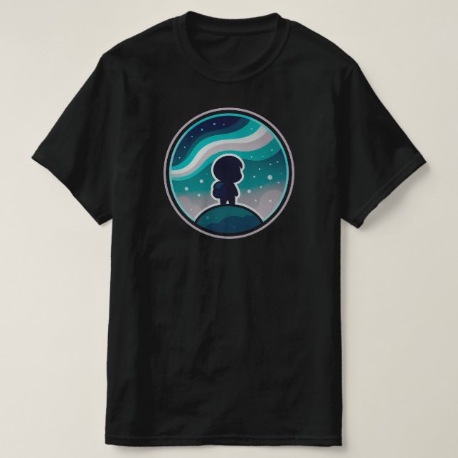 T-shirt Kawaii Chibi Voyageur Sous Aurora | NOIR SEULEMENT (Design devant)