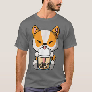 T-shirt Kawaii Corgi Chien Boba Milk Tea Bua Anime Thé
