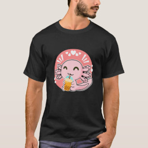 T-shirt Kawaii Cute Anime Axolotl Boba Tea Bua Milk Tea