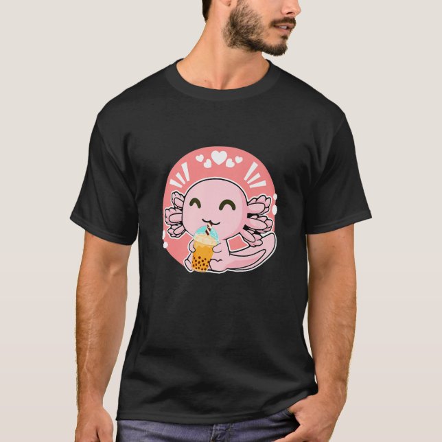 T-shirt Kawaii Cute Anime Axolotl Boba Tea Bua Milk Tea (Devant)