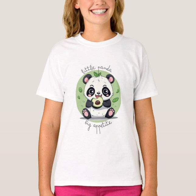 T-shirt Kawaii Cute Baby Panda Manger Avocado (Devant)