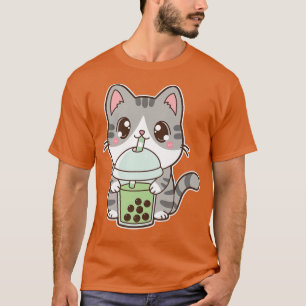 T-shirt Kawaii Cute Boba Kitty Chat Green Bubble Lait