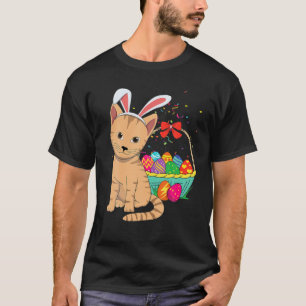 T-shirt Kawaii Cute Chat Lapin Lapin Mange Oeuf Joyeux Pâ
