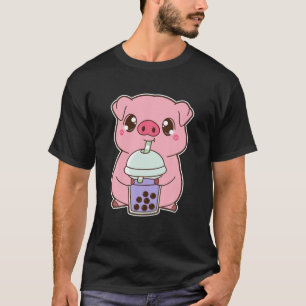 T-shirt Kawaii Cute Zodiac Boba Pig Blue Bubble Lait Pearl