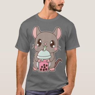 T-shirt Kawaii Cute Zodiac Boba Rat Rose de fraise