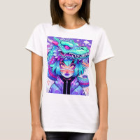Kawaii Dragon Headdress Girl dans le ciel Vaporwav