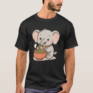T-shirt Kawaii Elephant Manger Ramen - Cute Noodle Bowl