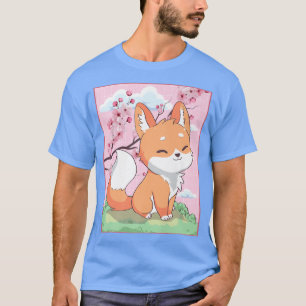 T-shirt Kawaii Fo Japonais Kitsune Sakura Cerry Blossom