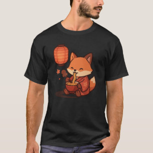 T-shirt Kawaii Fox manger Ramen - Jolie Lanterne japonaise