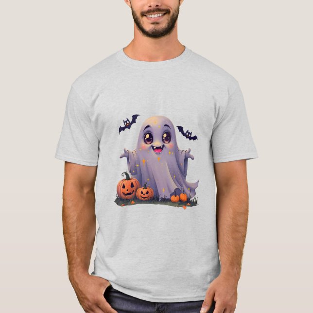 T-shirt Kawaii Ghost mignonne conception de dessin animé a (Devant)