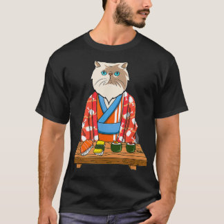 T-shirt Kawaii Japonais Chat Kimono Sushi