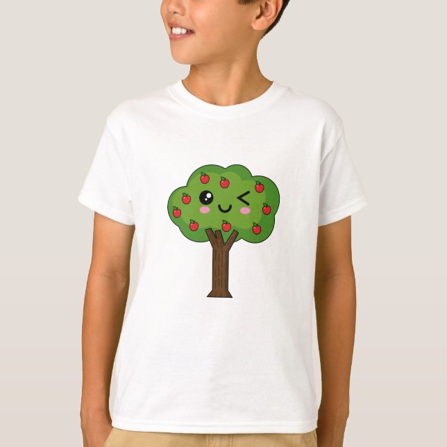 T-shirt Kawaii Joyeux Pommier À Voie (Devant)