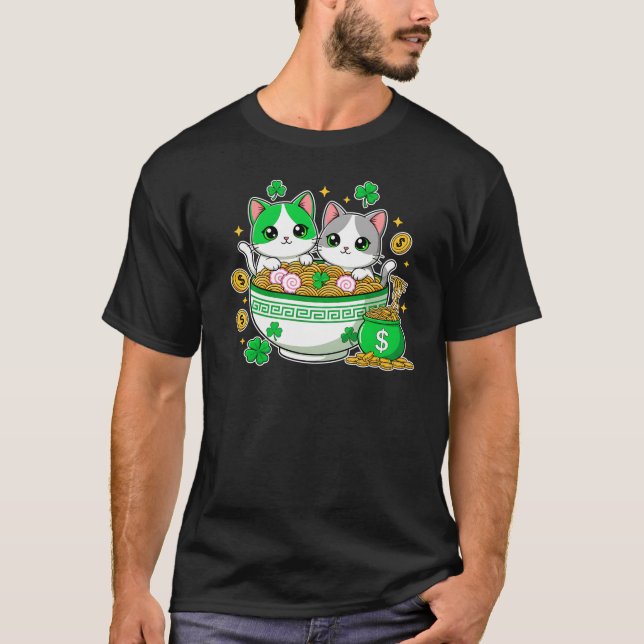 T-shirt Kawaii Lucky Cats Ramen St Patricks Day Art (Devant)