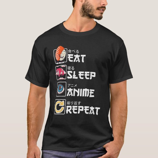 T-shirt Kawaii Manga Sushi - Manger Sleep Anime Repeat - m (Devant)