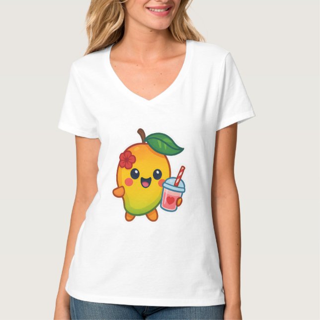 T-shirt Kawaii Mango - Fruit d'amour avec Smoothi de coeur (Devant)