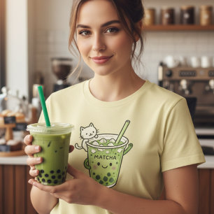 T-shirt Kawaii Matcha Bubble Thé Chat Cute Iced Drink Grap