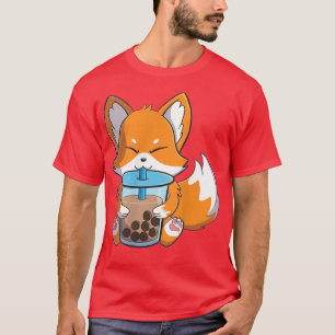 T-shirt kawaii mignon renard boire du thé boba bulle thé p