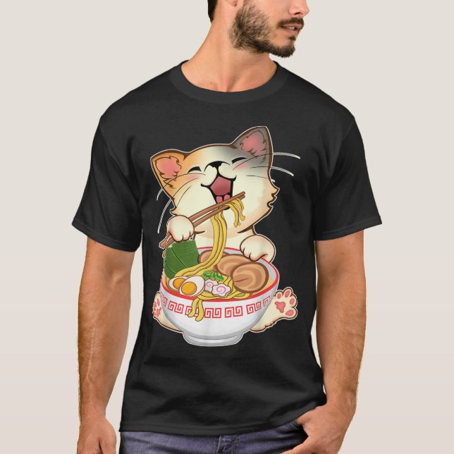 T-shirt Kawaii Neko Ramen Cute Ramen Chat Noodle Japonais  (Devant)