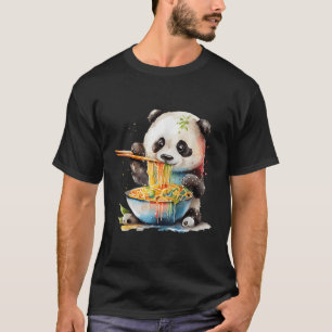 T-shirt Kawaii Panda Manger Ra Noodles Otaku Aquarelle