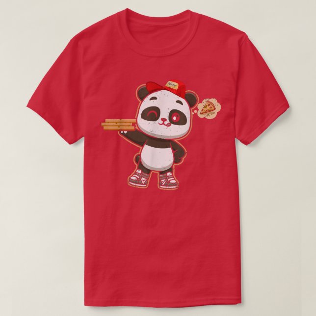 T-shirt Kawaii Panda Mignon Animal Livraison Pizza Drôle P (Design devant)