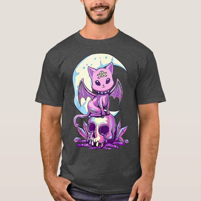 T-shirt Kawaii Pastel Goth Cute Creepy Witchy Cat and (Devant)