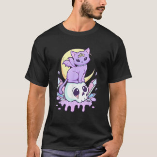 T-shirt Kawaii Pastel Goth Cute Scary Witchy Cat and Skull