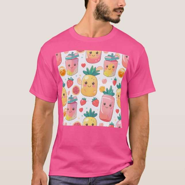 T-shirt Kawaii Pineappé Boîtes de jus Motif de fruits sucr (Devant)