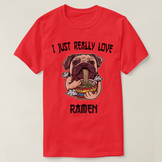 T-shirt Kawaii Pug Dog Eat Ramen Japanese Anime Noodles842 (Design devant)