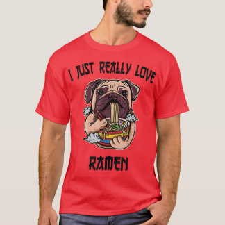 T-shirt Kawaii Pug Dog Eat Ramen Japanese Anime Noodles842
