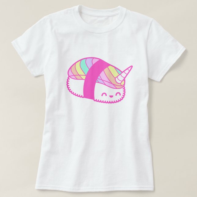 T-shirt Kawaii Rainbow Unicorn Sushi (Design devant)