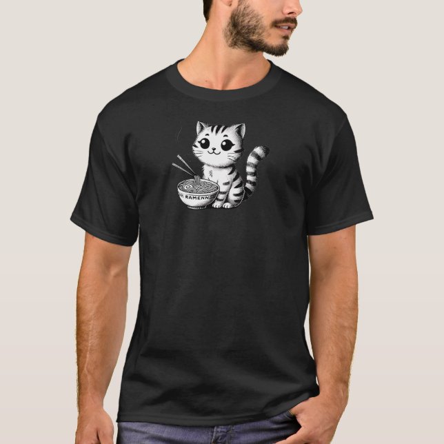 T-shirt Kawaii Ramen Chat - Cute Noodle Lover TSQ (Devant)
