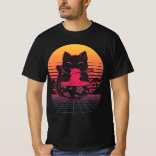 T-shirt Kawaii Ramen Neko Chat rétro Noodle japonais Anime