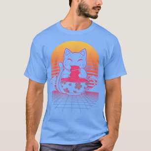 T-shirt Kawaii Ramen Neko Chat rétro Noodle japonais Anime