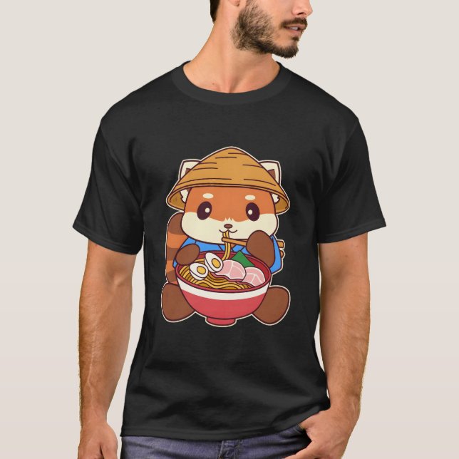 T-shirt Kawaii Red Panda Eating Ra Noodle (Devant)
