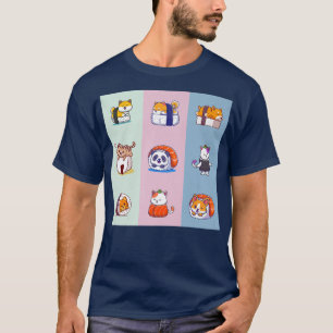 T-shirt Kawaii Rolls De Sushi Animal, Chats Mignons Shibas