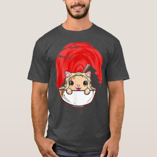 T-shirt Kawaii Soleil Japonais Avec Temple Et Chat En Rame