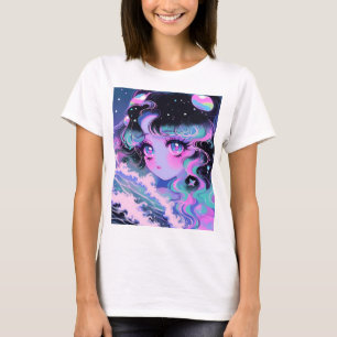 T-shirt Kawaii Star-Sea Girl sous des vagues cosmiques