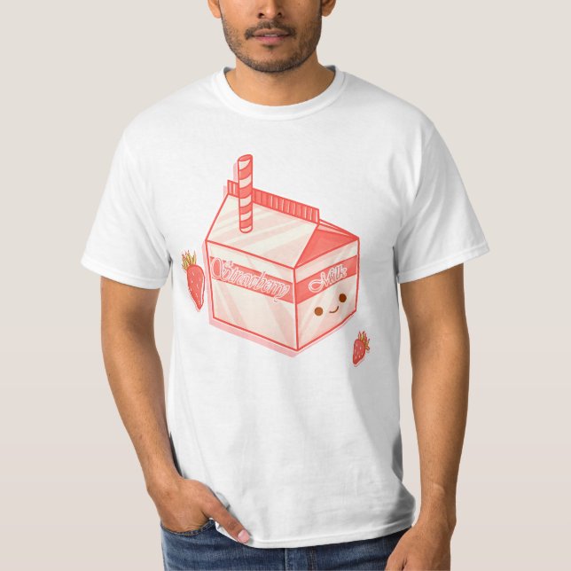 T-shirt Kawaii Strawberry Milk Carton - Cute Aesthetic Art (Devant)