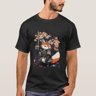 T-shirt Kawaii Style japonais Samurai Fox Anime