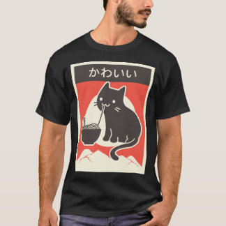 T-shirt Kawaii Style Vintage japonais Ramen Cat