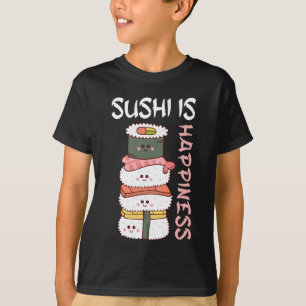 T-shirt Kawaii Sushi Happy Anime Cute Japonaise Nourriture