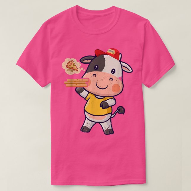 T-shirt Kawaii Vache mignonne Livraison de pizza animal ch (Design devant)