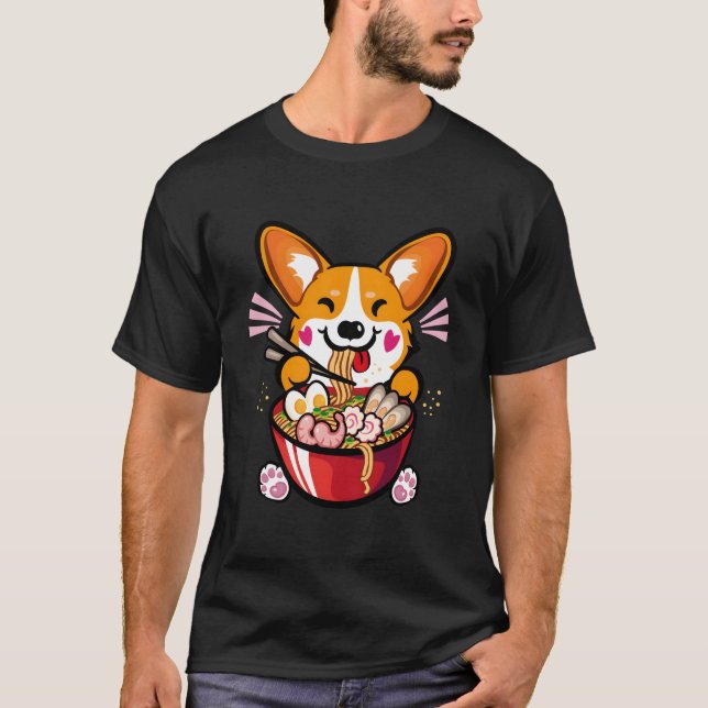 T-shirt Kawaii Welsh Corgi Eating Ra (Devant)