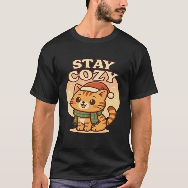 T-shirt Kawaii Winter Cat- Stay Cozy cute christmas  (Devant)