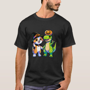 T-shirt Kawaii Witchy Chien Citrouille Dinosaur Enfants Ai