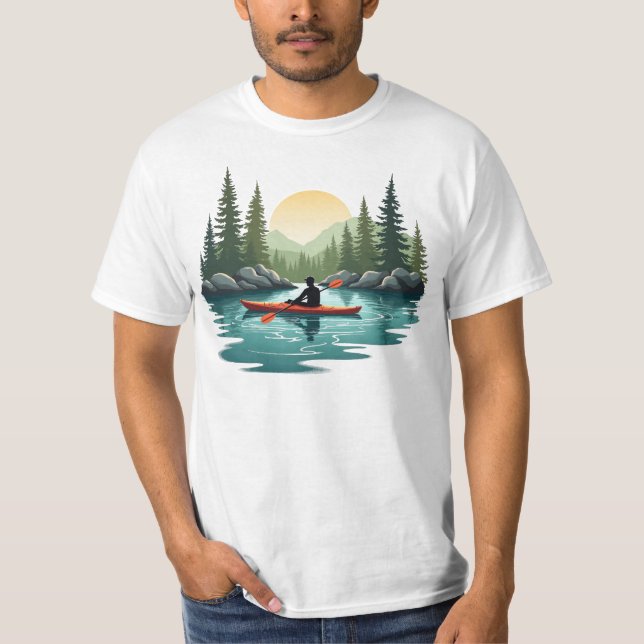 T-shirt Kayaking Lake Adventure Mountain Sunset Outdoor (Devant)