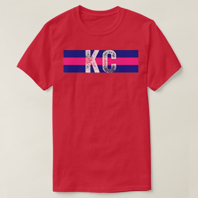 T-shirt KC Kansas City Pink  Blue Horizontal Stripes Kansa (Design devant)
