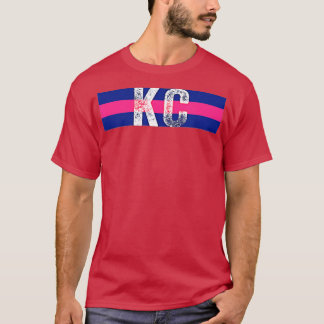 T-shirt KC Kansas City Pink Blue Horizontal Stripes Kansa