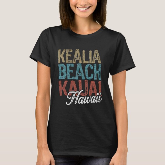 T-shirt Kealia Beach KAUAI Hawaii HIBISCUS & SCRIPT Three  (Devant)