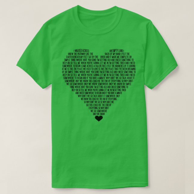 T-shirt Keane Somewhere Only We Know musique chant d'amour (Design devant)